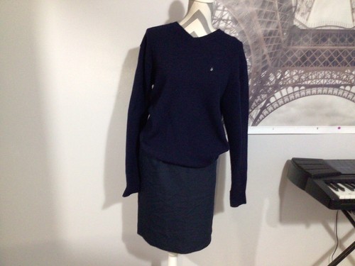 Noton Blue Ribbed Long Sleeve Vneck Pullover 100%Wool Sweater M