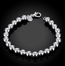 8" Mens Womens 925 Sterling Silver 8mm Hollow Beaded Ball Link Chain Bracelet
