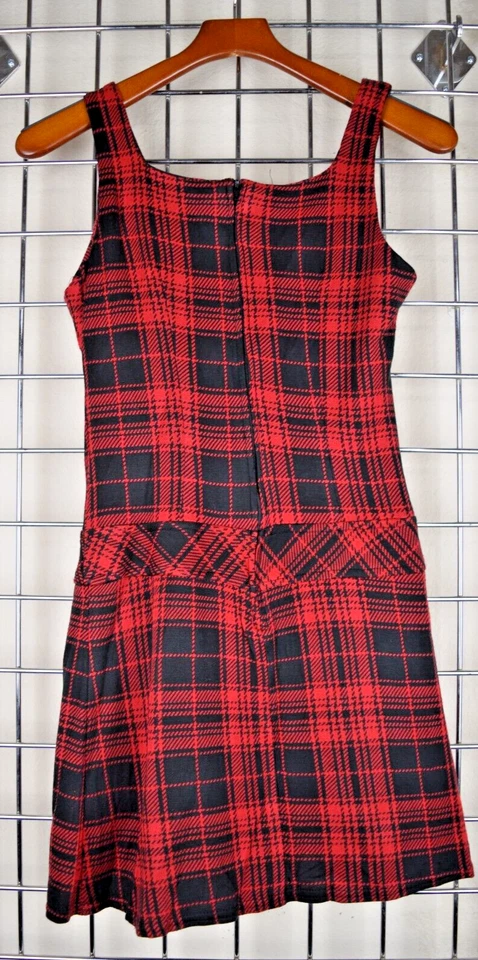 Vintage Dress City Triangles Size S/M 90s Red Black Plaid Buckles Awesome Grunge — 第 2/4 张图片