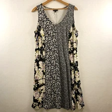 J Jll Wearever Womens Floral Patchwork Print Midi Dress Medium Travel Comfort