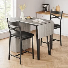 3pcs Pub Table Set With Flip Top & Storage Shelves for Small Spaces/Apartments