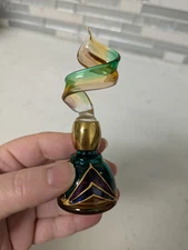 Curly Top Venetian Glass Perfume Bottle Decorative Bottle Screw Top 4" Tall