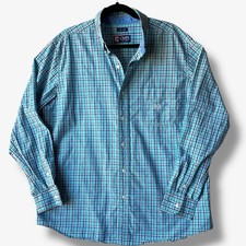 Chaps Long Sleeve Shirt Mens XL Button Blue Plaid Easy Care Dress Casual Office 