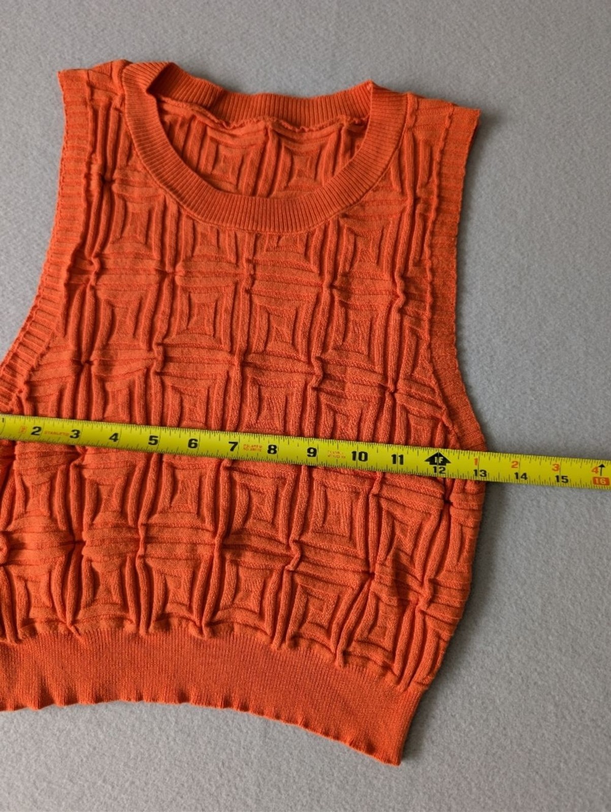 Orange Geometric Knit Sleeveless Sweater Crop Top Sz S Dopamine Kidcore Retro image 8