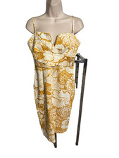 Donna Ricco Cotton Sheath Sundress White/gold Print Knee Adj Stripes Back Zip 10
