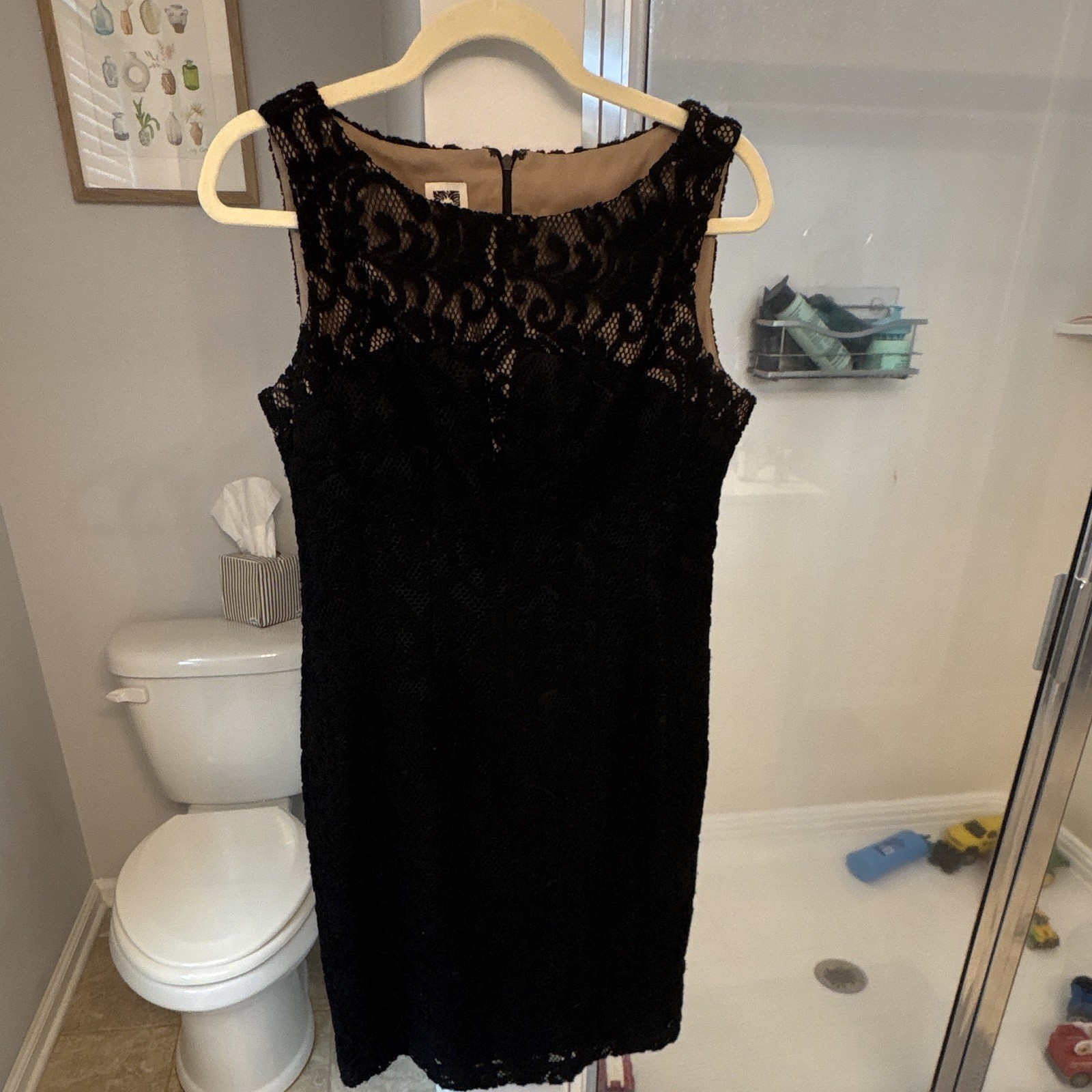 Anne Klein Black Floral Lace Sleeveless Sheath Knee Length Zip Dress 6