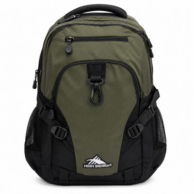 High Sierra Loop Backpack Travel Work Bookbag Tablet Sleeve Black /Olive Green
