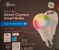 GE Cync Full Color Direct Connect Smart Bulbs, 2 Pack, LED, A19 Works With Alexa