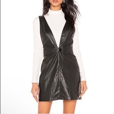 Show Me Your Mumu Baxter Overall Black Faux Leather Mini Dress Size MEDIUM