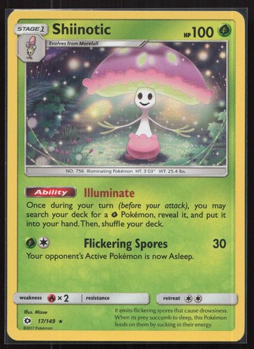 SHIINOTIC SUN & MOON BASE SET 17/149 HOLO RARE SM01 POKEMON TCG CARD LP