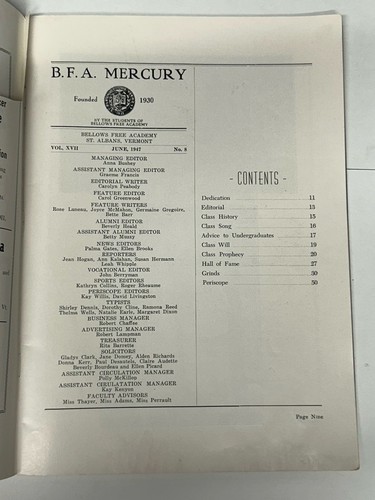 Bellows Free Academy BFA Jahrbuch 1947 Taschenbuch St. Albans Vermont Mercury - Bild 6 von 19