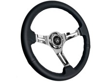 Vsw 14 Inch Black Leather Steering Wheel 6-bolt Chrome Spoke 2.5 Inch Dish Vsw 14 Inch Black Leather Steering Wheel 6-bolt Chrome Spoke 2.5 Inch Dish