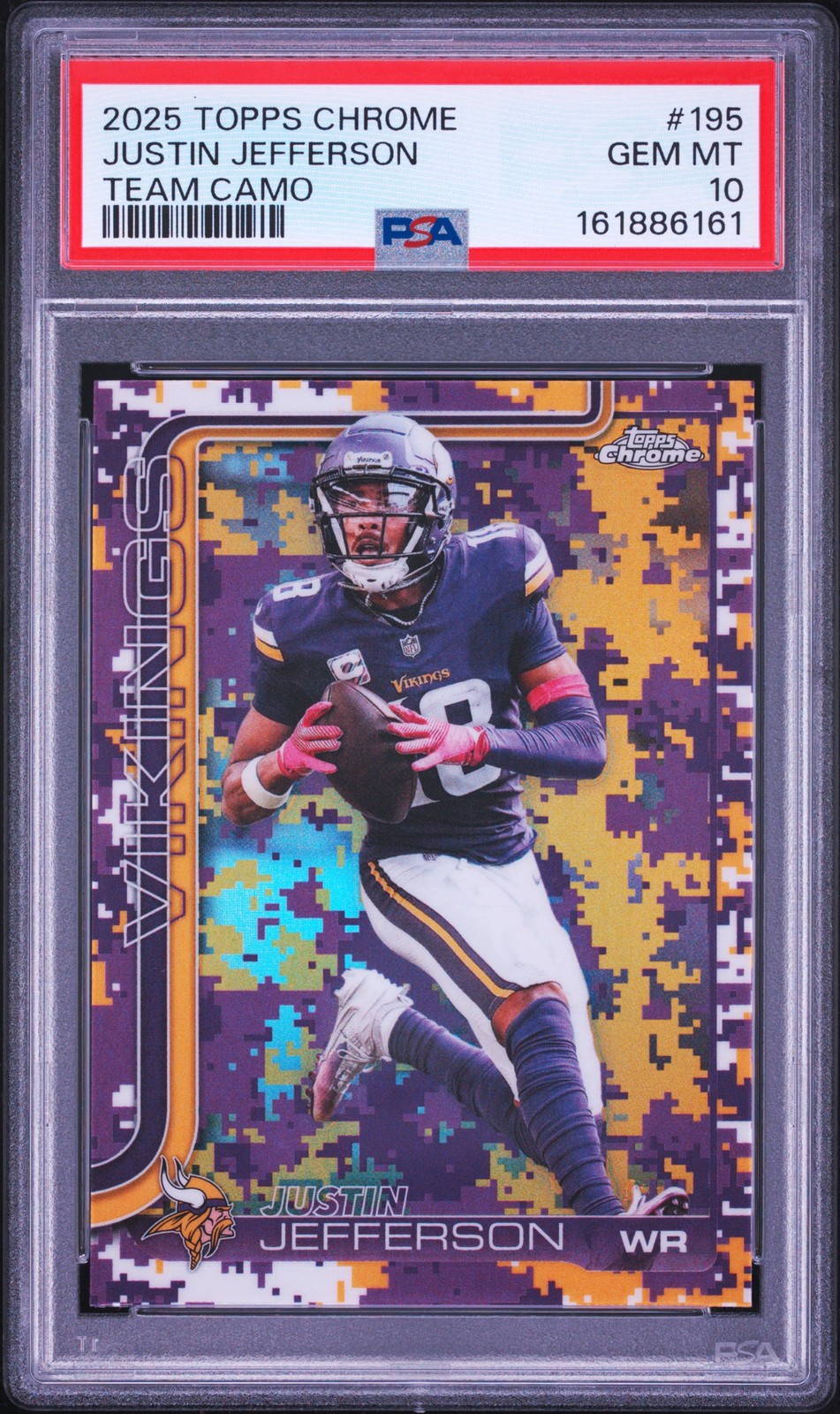 2025 TOPPS CHROME TEAM CAMO #195 JUSTIN JEFFERSON PSA 10