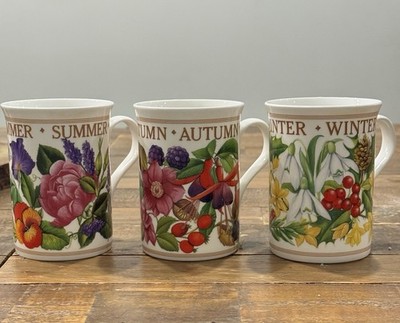 Four Seasons Crown Trent Fine Bone China Becher Blumen Sommer Herbst & Winter sehr guter Zustand