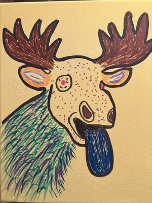 8x10 Acrylic Painting Specialist Moose With Big Blue Tongue ''Signature Edition''