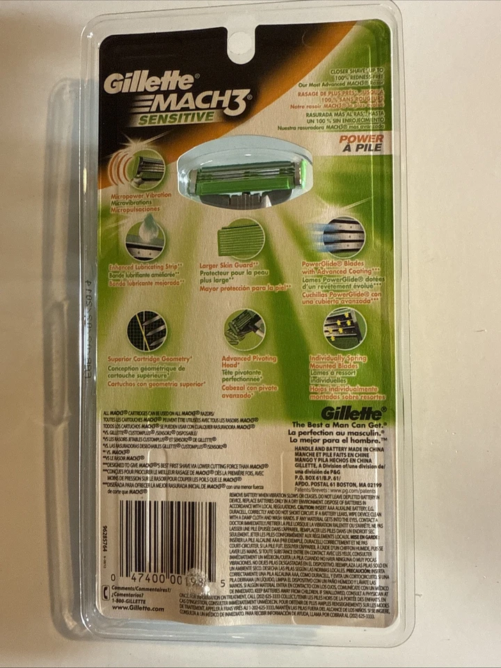 Gillette Mach3 SENSITIVE POWER cabo de barbear 1 recarga cartucho BATERIA DANIFICADA - Imagem 2 de 2