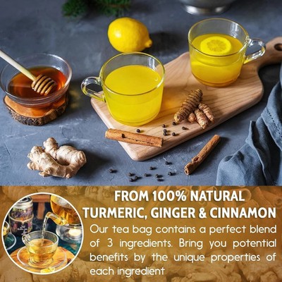 Turmeric Ginger Cinnamon Tea 60/120 Bags Vegan No Sugar Caffeine Gluten Free Hot