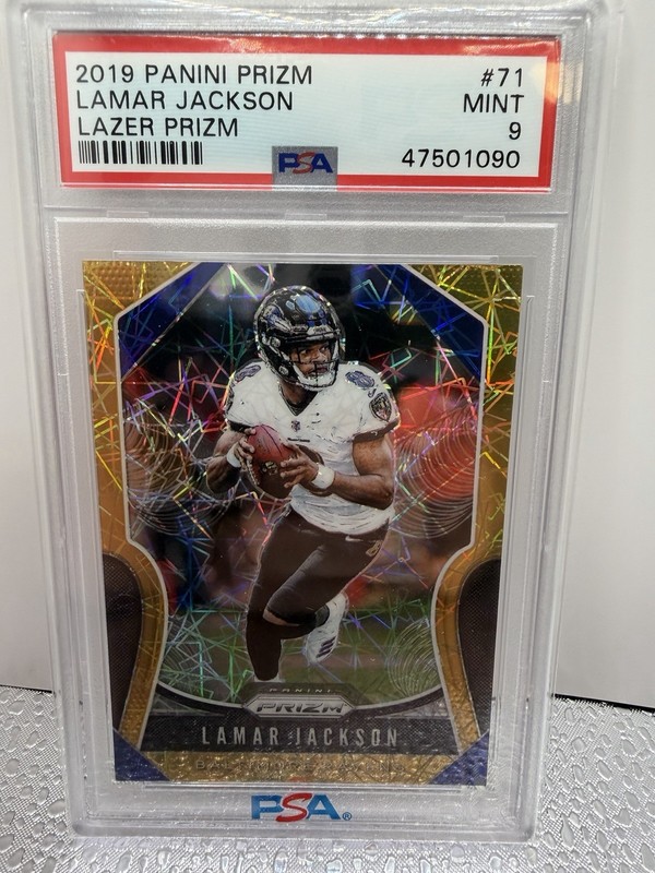 Panini 2019 Prizm Lamar Jackson #71 Lazer Prizm PSA 9 Ravens