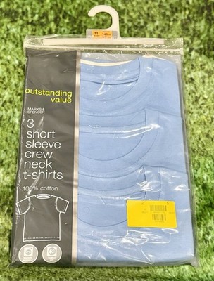 Marks & Spencer 3 Short Sleeve Blue Crew Neck T-Shirts Kid 11 Yr Ht. 4Ft 9 1/2in