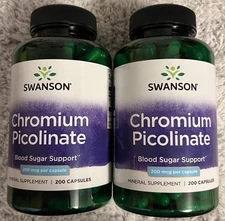 400 Caps Swanson Chromium Picolinate 200 mcg 2X 200 Caps Blood Sugar Support
