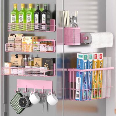 Magnetic Spice Rack for Refrigerator, 7 Pack Metal Magnetic Shelf, Moveable Magn