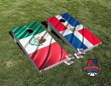 Mexico and Dominican Flag Cornhole Board Vinyl Wrap Skins Laminated Sticker Set