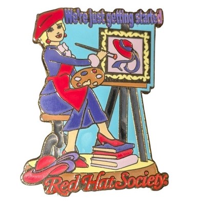 Red Hat Society Enamel Pin We're Just Getting Started Artist Painting 2003 Vtg