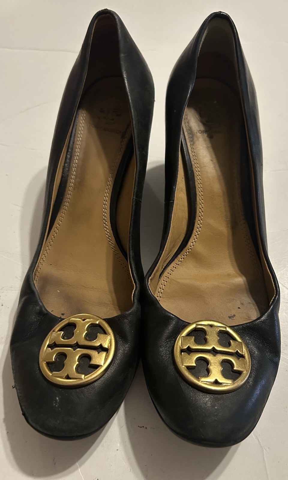 Tory Burch Chelsea Wedge Pumps Black Leather Womens Shoes 8.5