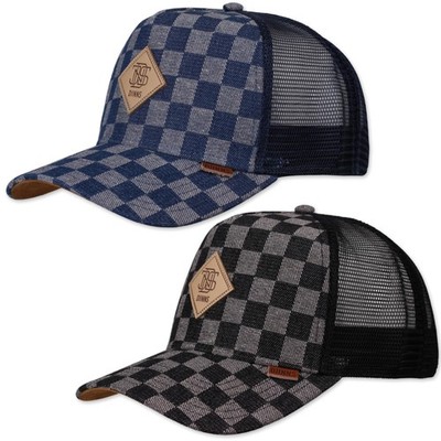 Djinns HFT Cap Denim Check Truckercap Meshcap Basecap Kariert Karo Kappe Mütze