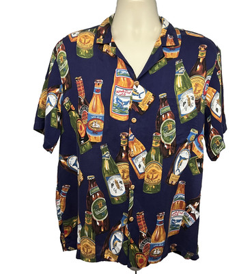 Paradise Found Vintage Hawaiian Button Up Shirt Large Pocket Beer Cocktails USA