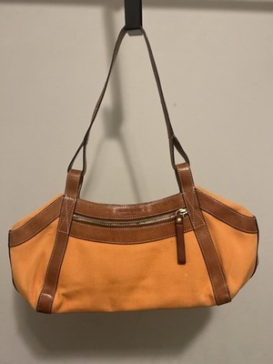 Kate Spade Spring Collection Orange Canvas Shoulder Bag w/Brown Leather Straps