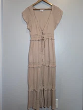 MABLE WOMEN'S SIZE S CREAM BOHO FLOWY BUTTON UP DRESS