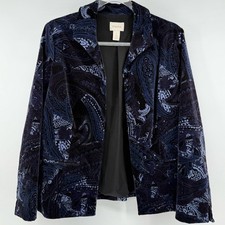 Chico's Velour Velvet Black and Blue Paisley Blazer size 1 Whimsigoth Corporate