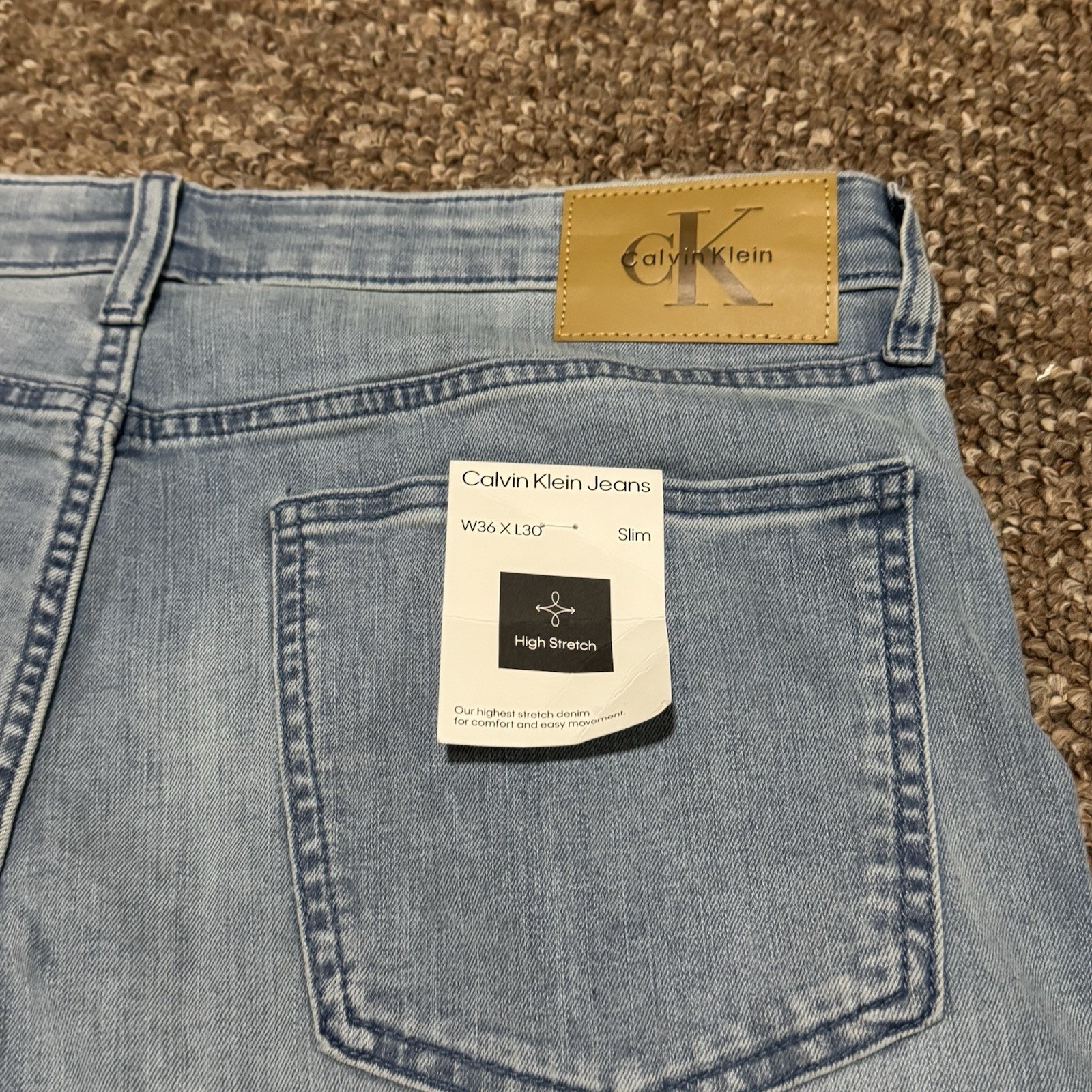 NWT CALVIN KLEIN Men's 36W 30L SLIM FIT HIGH STRETCH JEANS 36X30 Allie Indigo HS thumbnail 8