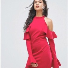 Free People Sweet Talk Raspberry Cold Shoulder Ruffle Mini Dress NWT! XS