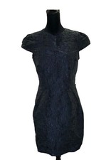 Carolina Herrera Dark Navy Textured Floral Jacquard Cocktail Tea Party Dress 6