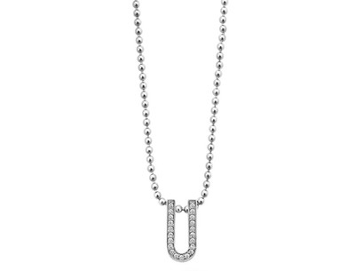  LAGOS CAVIAR SPARK Sterling Silver Small Linear U DIAMOND Pendant Necklace