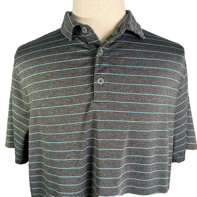 Champion Men's Performance Polo, Gray and Teal Blue Stripes, Size XL, Golfing