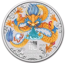2 oz Australia Silver Lunar Colorized 2024 Dragon 9999 BU Series III (In Cap)