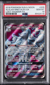 2018 POKEMON SUN & MOON LOST THUNDER #205 FULL ART/ALOLAN NINETALES GX PSA 10