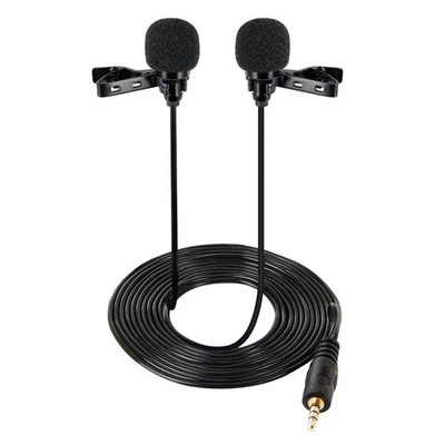 Wired Lavalier Microphone Condenser Double Head Microphone Two People Live Mobi