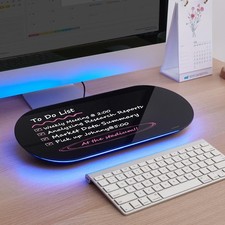 Glass Desktop Whiteboard - 17 X 7 Inches Small Dry Erase Board with Blue Ligh...