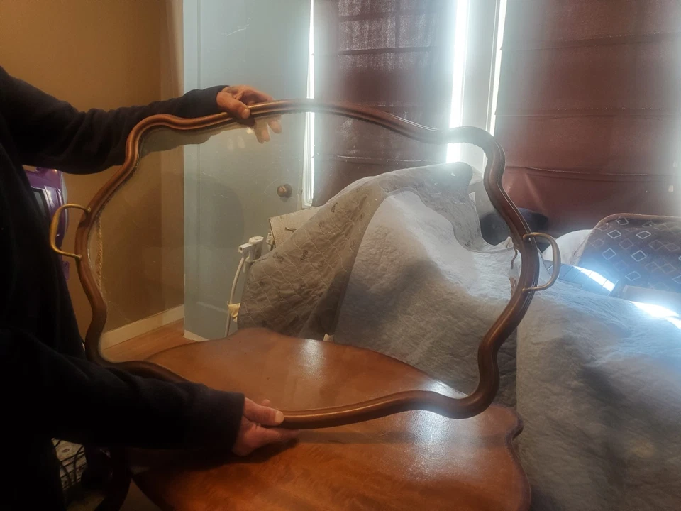 antigua mesa de servir de caoba y latón con bandeja de servir de latón y vidrio Foto 3 de 3