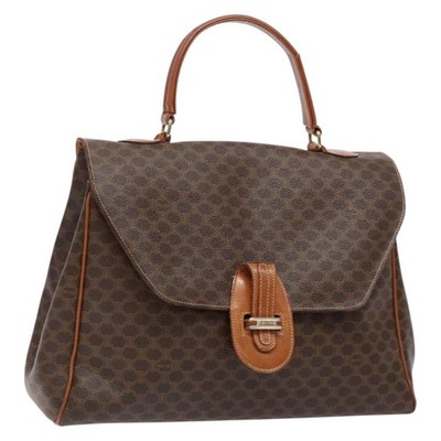 CELINE Macadam Canvas Hand Bag PVC Leather Brown Gold Auth bs28733