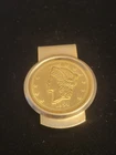 Vintage Money Clip With 1854 Liberty Head Replica Coin Kellogg & CO Made In USA