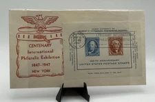 1947 CIPEX FDC Souvenir Sheet US 100th Anniv Stamps Franklin Washington #948