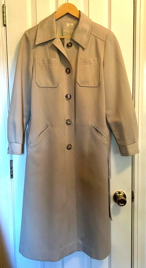 Gabardina vintage JC Penney beige caqui sin hierro bolsillos con cinturón talla mediana 10 Foto 3 de 4