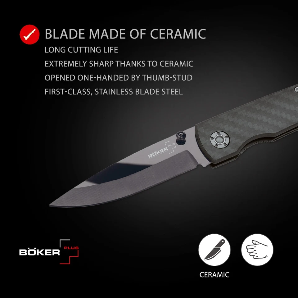 Cuchillo de Bolsillo Antigravadura BOKER PLUS® 3.31" Hoja Cerámica Mango de Carbono - 01BO036 Foto 3 de 4