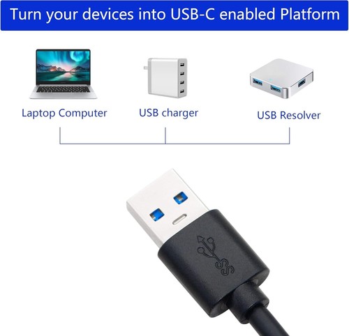 Adaptateur USB 3.0 mâle vers type C femelle 15 cm | Plaqué or pour une durabilité accrue - Photo 5 sur 9