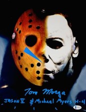 TOM MORGA SIGNED JASON VOORHEES MICHAEL MYERS 11X14 METALLIC PHOTO BAS 323